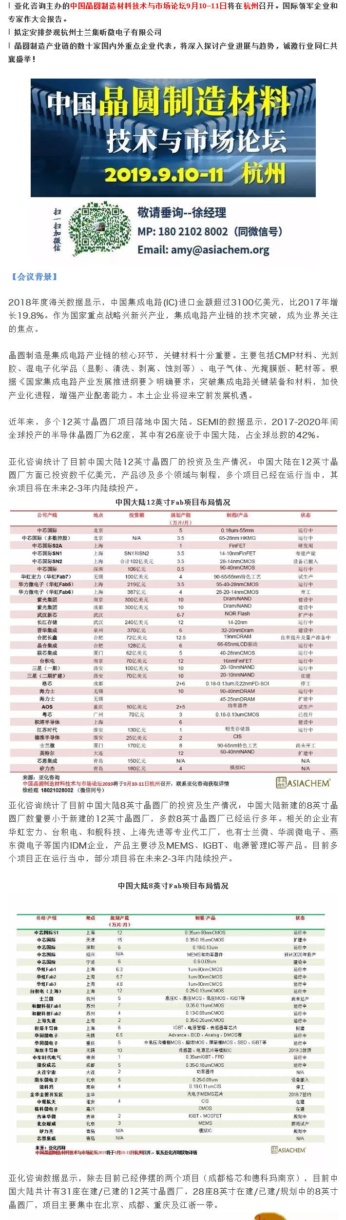 參觀杭州士蘭集昕微電子有限公司，中國晶圓制造材料技術論壇9月共聚杭州！